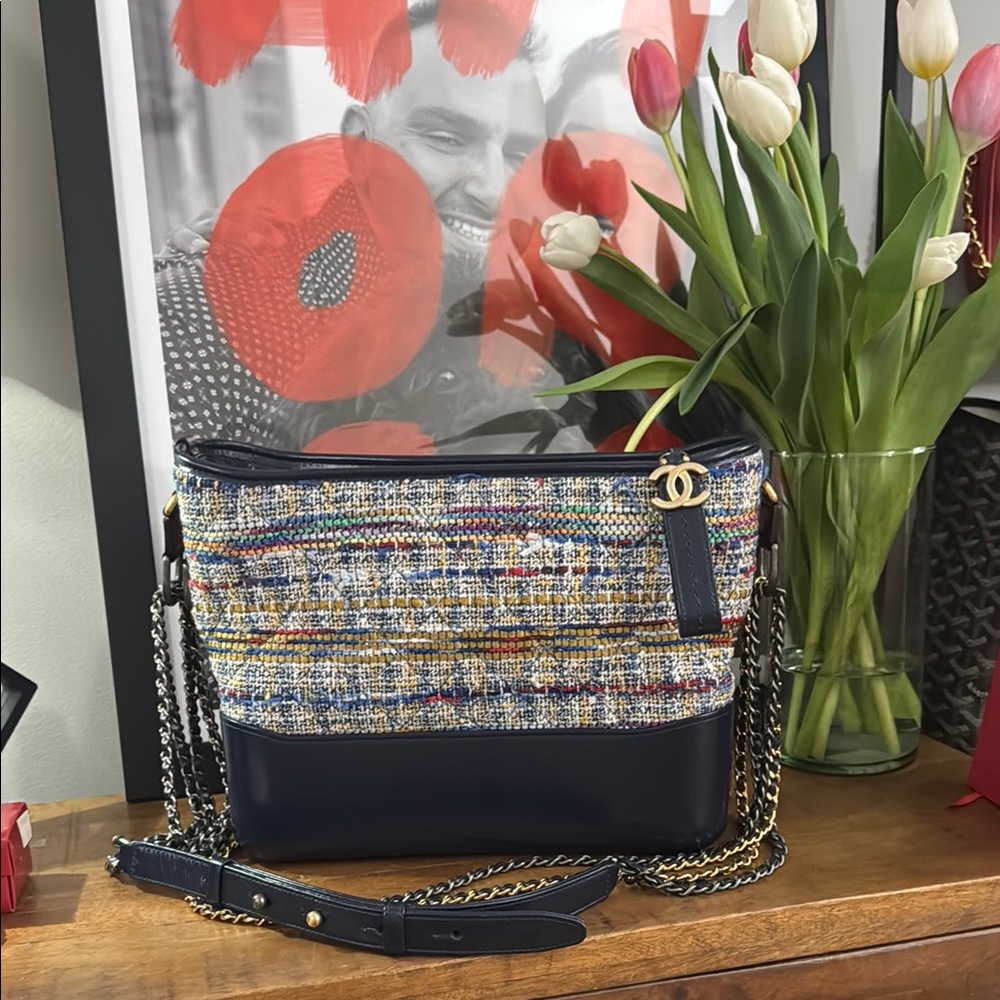 Chanel Gabrielle Medium Navy Blue Tweed Shoulder Bag